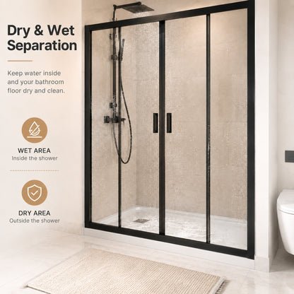Comfystyle 60.W x 72.H Double Framed Sliding Shower Door, with 1/4" (6mm) Clear SGCC Tempered Glass, Matte Black Finish image 5