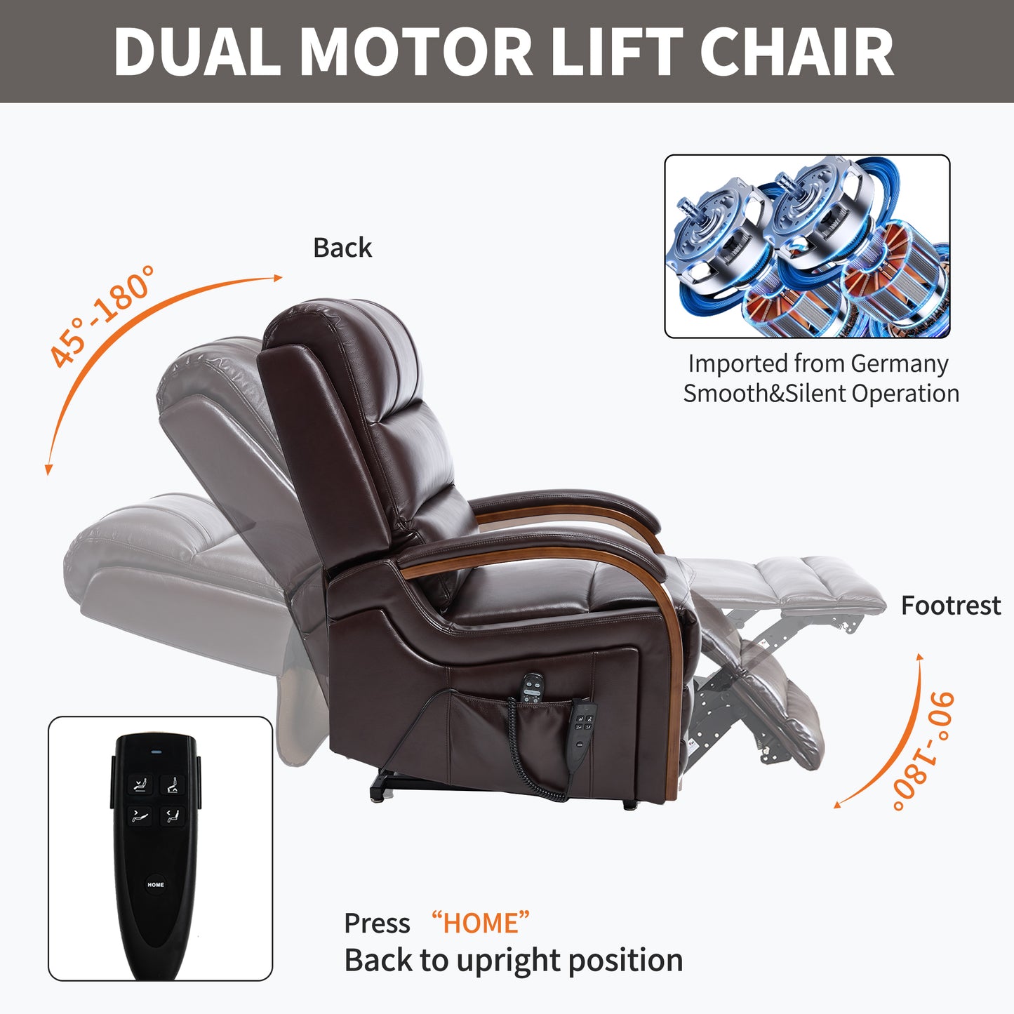 Power Brown Leatheraire Lift Recliner Chair Dual Motor Infinite Position Up to 350 LBS with Solid Wood Armrests, Heat Massage and Heavy Duty Motion Mechanism image 5