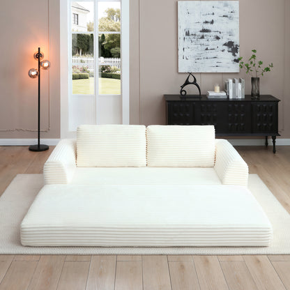 2-in-1 Folding Convertible Sofa Bed, Modern Corduroy Sleeper Couch with 2*pillows, Futon Modular Upholstered Boneless Sofa with Pull-Out Bed,Folding Floor Modular Couch for Living Room Beige image 3