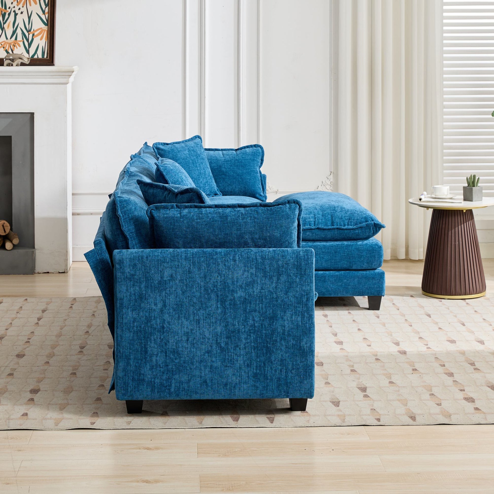Cloud Sofa 3 Seats (Ottoman is not included), Modern Sectional Couch, for Living Room Bedroom and Apartment, Comfy Double Layer Upholstered Seat Cushion, Breathable Chenille Fabric,Blue,SW5013BL image 10