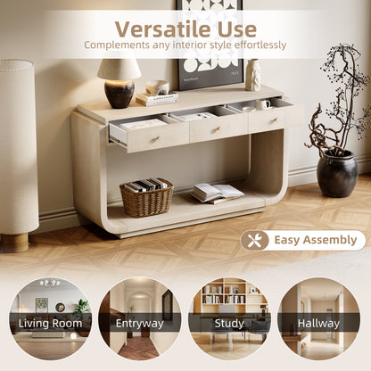 Antique-Style Console Table, 3 Storage Drawers, Display Shelf, Curved Legs, Paulownia Veneer, Entryway/Hallway/Living Room, Beige image 10