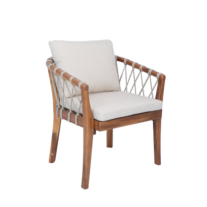 Outdoor Dining Chairs set for 2, Acacia Wood Frame with Teak Finish, Multi Brown Rope Weave, Water Repellent Beige Cushion, Patio Bistro Chairs for Backyard Garden Balcony image 8