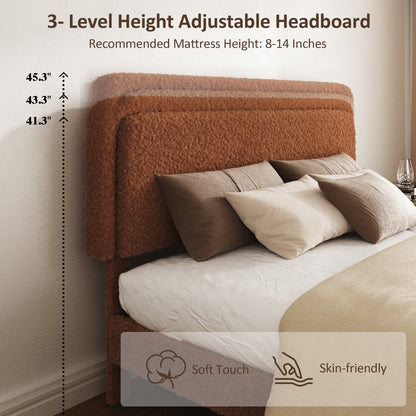 Queen Bed frame, Plush Upholstered Platform Bed with Height-Adjustable Headboard, Sturdy Frame and Alats, Quiet Design, No-Spring Mattress Compatible, Easy to Assemble, Brown image 5