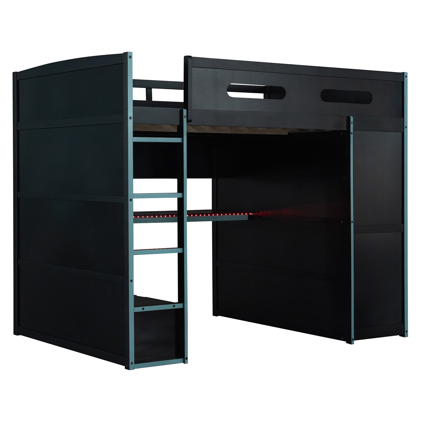 Full Size Wood Loft Bed with Desk,Wardrobe,Ample Storage Space,and RGB Light, Cloud Blue(OLD SKU:LT000261AAC) image 4