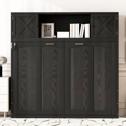 Full Size Murphy Bed with Storage Cabinets, Black image 3