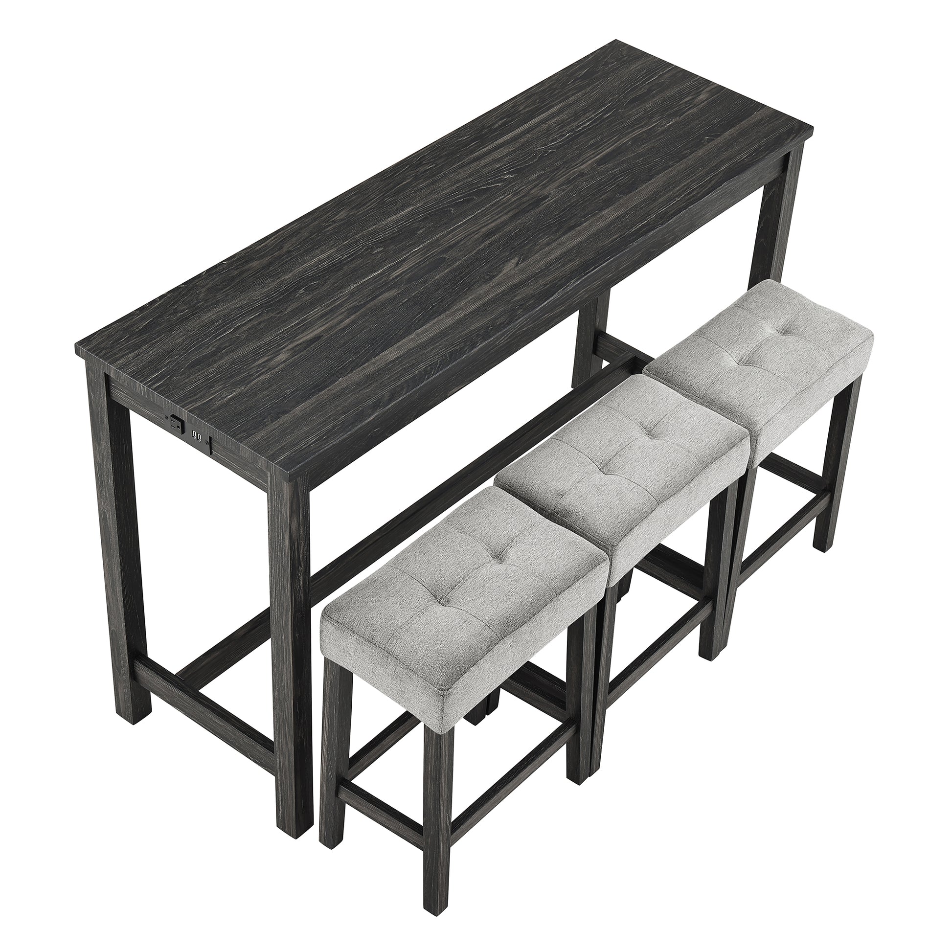 Bar Table Set with Power Outlet, Bar Table and Chairs Set, 4 Piece Dining Table Set, Industrial Breakfast Table Set, for Living Room, Dining Room, Game Room image 5