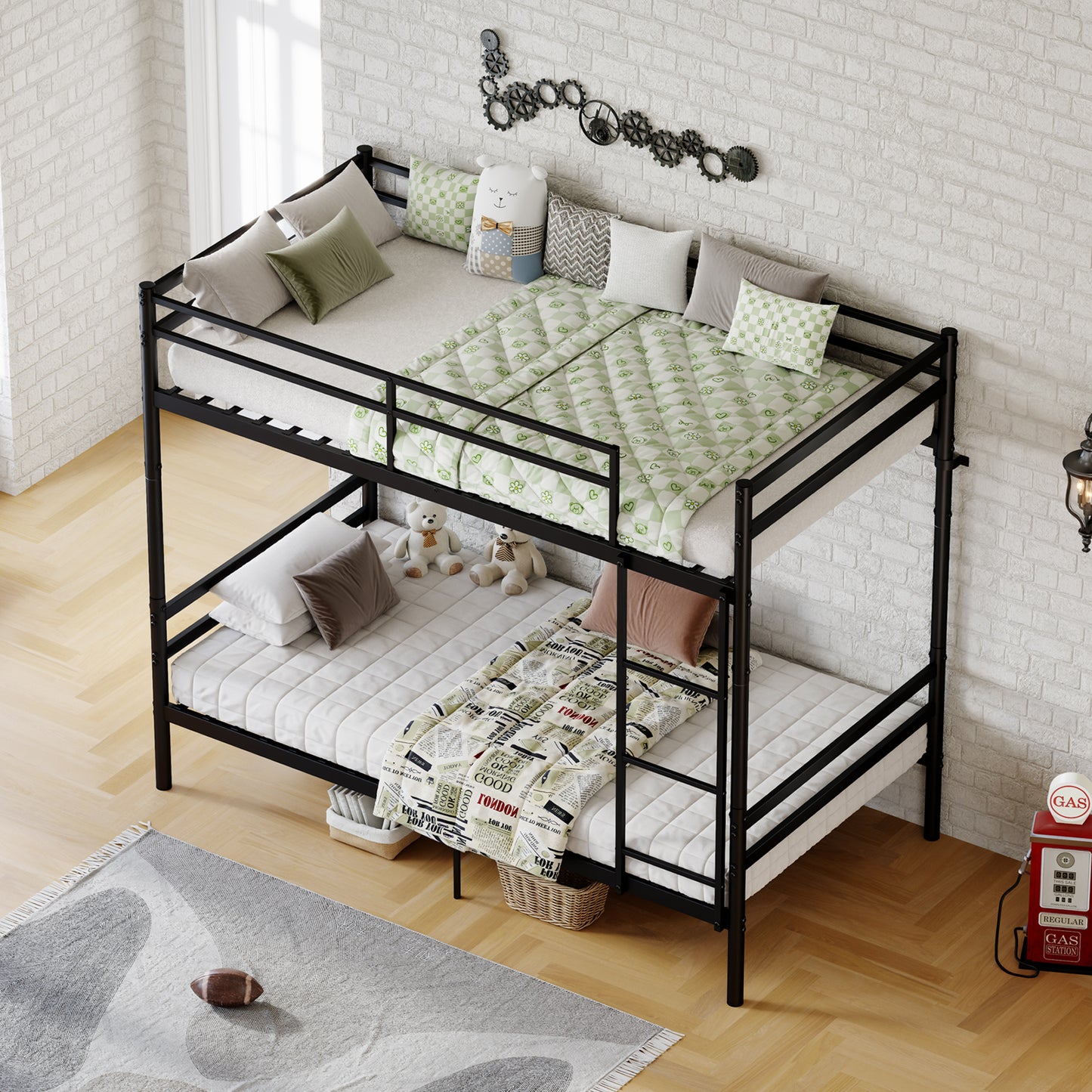Bunk Bed with Ladder and high Guardrail Metal Bunk Bed, Storage Space, Noise Free,Twin Over Twin Size,BLACK image 9
