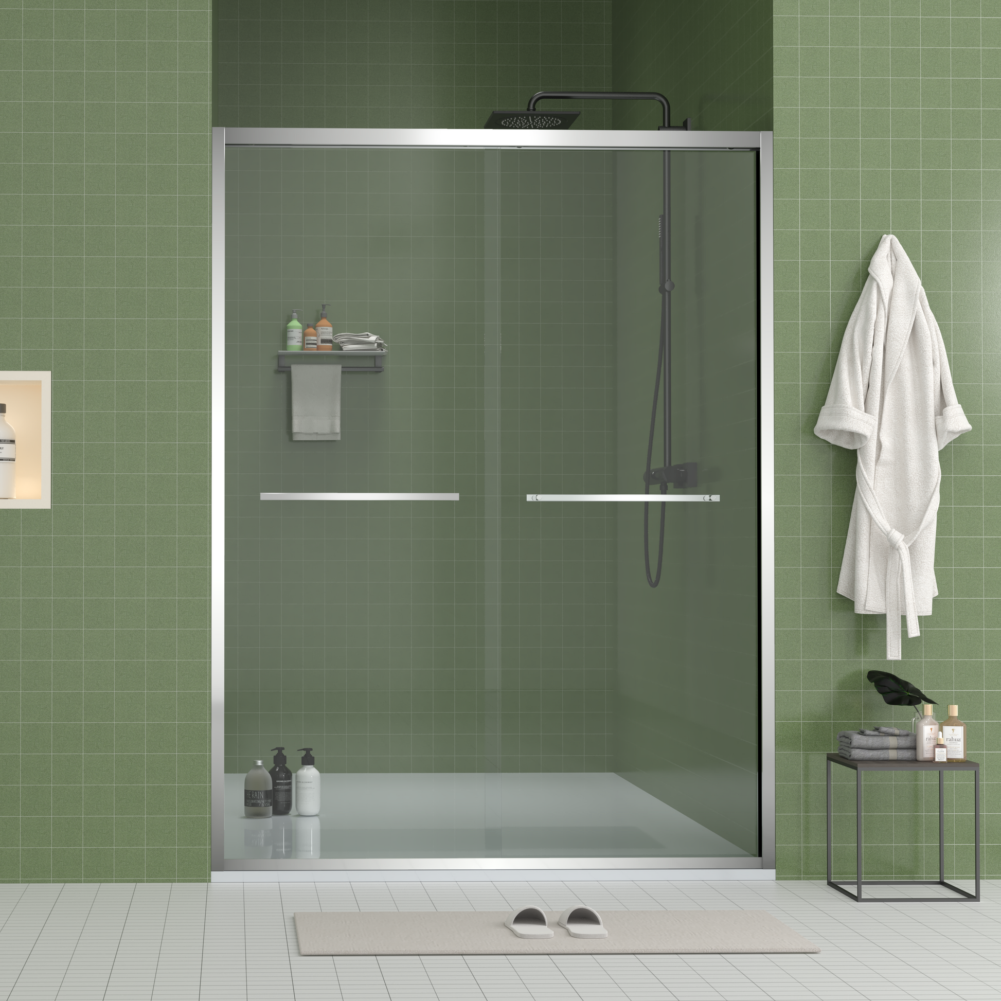56-60"x70" Aluminum Frame Double Sliding Shower Door,Bypass Bathroom Sliding Door with Premium 5/16" (8mm) Clear Tempered Glass, Chrome Hardware Sliding Glass Shower Enclosure,Chrome Finished image 1