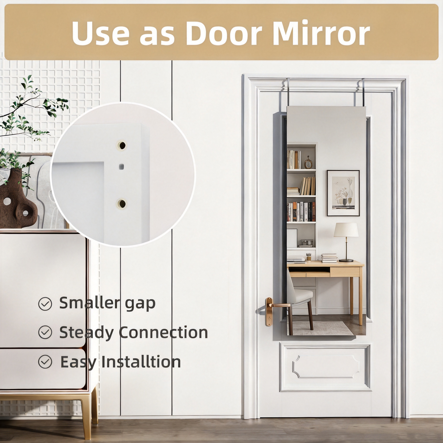 Door Mirror Full Length, 47"x 16" Full Body Over The Door Hanging Wall Mounted Mirror for Bedroom, Living Room, Cloakroom, Square White image 7
