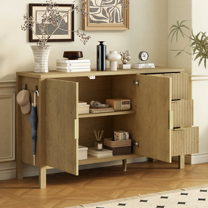 U-Style Modern Wave-Pattern Sideboard with 3 Drawers, Large Storage Buffet Cabinet with Hooks and Extra Center Leg,Suitable for Living Room,Entryway,Hallway. image 2