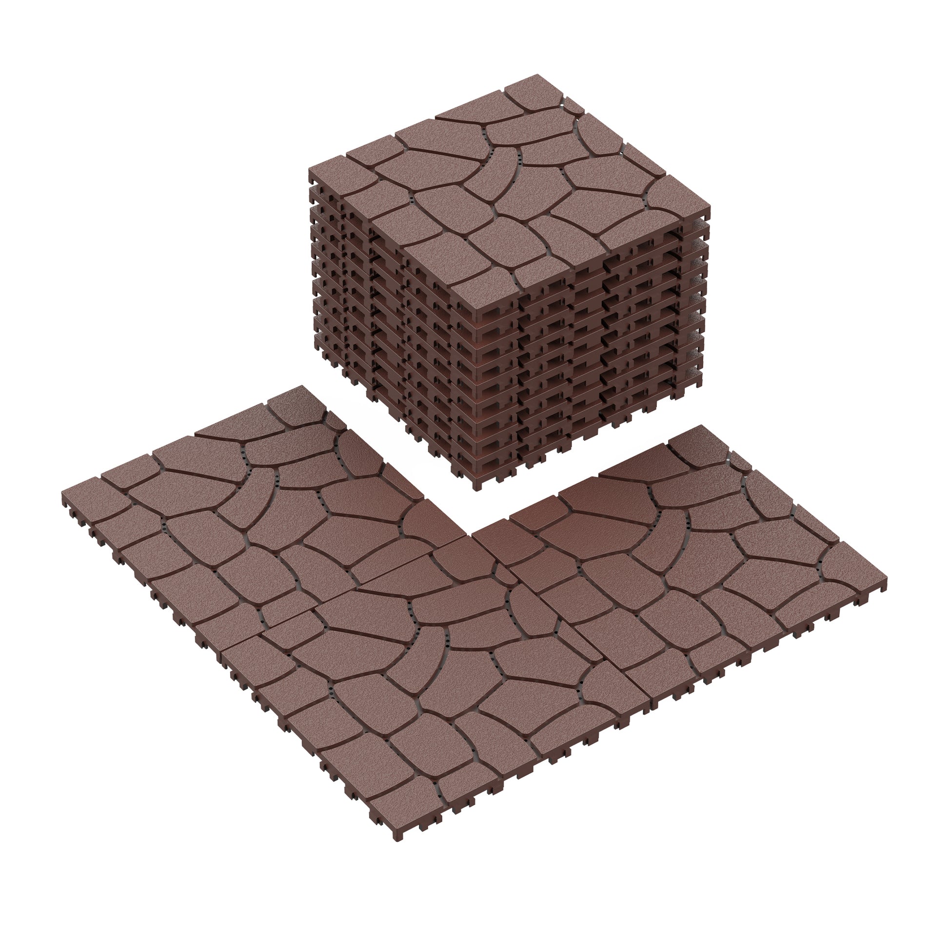 New Stone texture 12" Patio Deck Tiles, DIY Module Interlocking Decking Tiles Floor Tile,Easy and Quick Installation Court Tiles for Porch Poolside Balcony Backyard 44pcs, Brown image 1