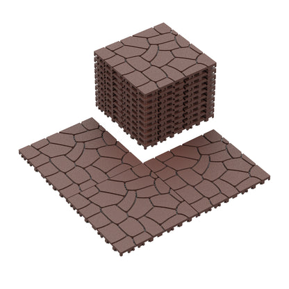 New Stone texture 12" Patio Deck Tiles, DIY Module Interlocking Decking Tiles Floor Tile,Easy and Quick Installation Court Tiles for Porch Poolside Balcony Backyard 44pcs, Brown image 1
