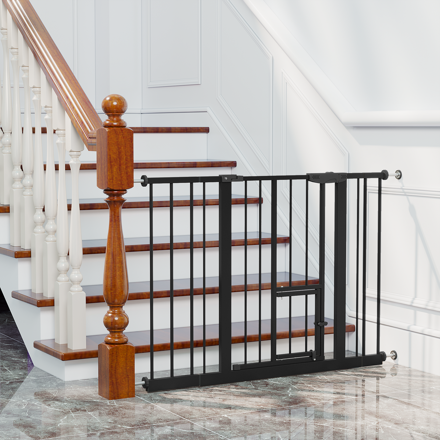 Baby Gate with Cat Door, 29.5-44.1" Metal Pet Door for Stairs & Doorways,Pressure Mounted,No Tools Needed, Black image 9