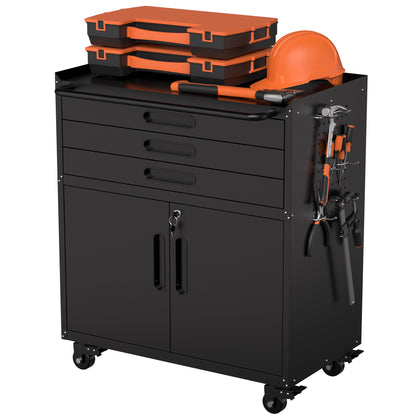 34.3" Rolling Metal Tool Cabinet - Heavy Duty Garage Storage with Lockable Doors & 3 Drawers, Mobile Workbench Organizer for Garage, Workshop, Home image 10