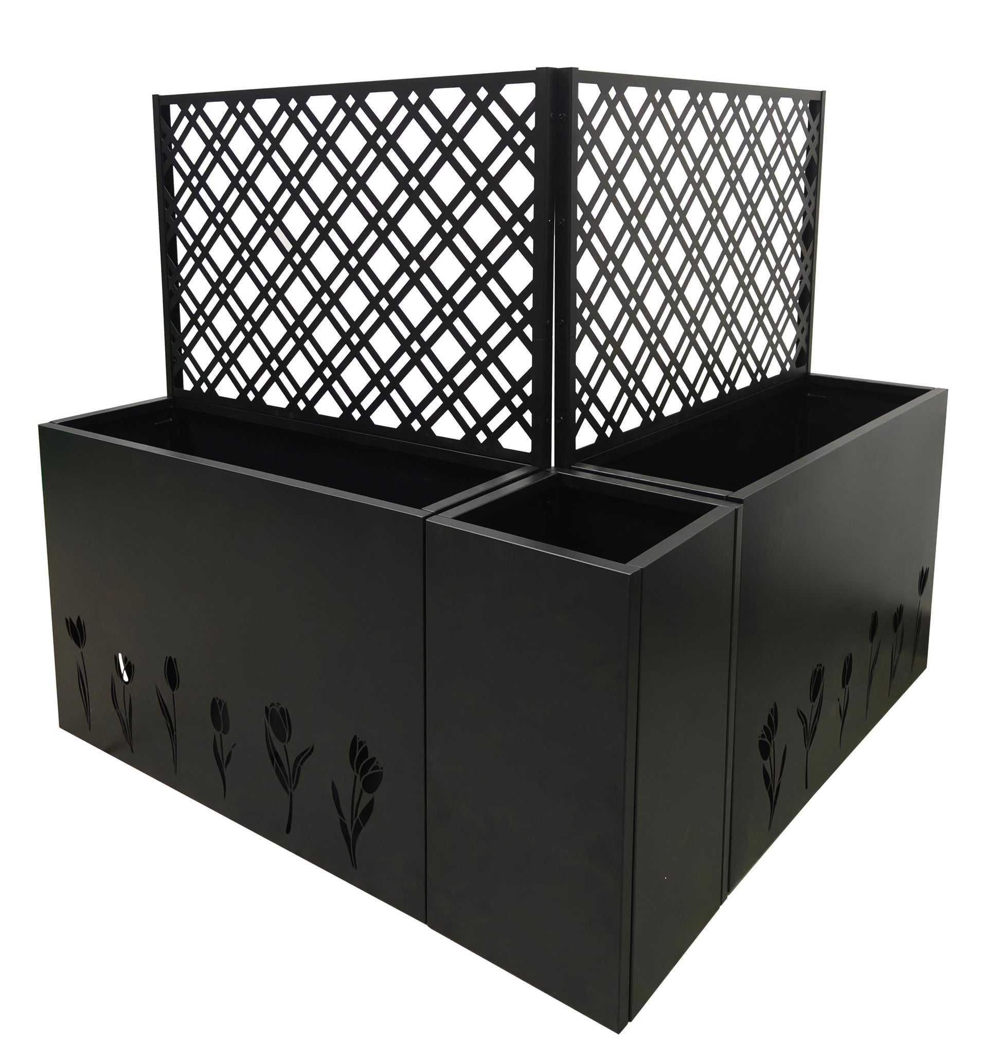 Metal Planter-Trellis Combo (Set of 3) - Raised Garden Bed, Flower Trellis & Privacy Screen for Patio, Balcony, Garden, Rust-Resistant Planter Box with Drainage Holes, 23.6in Depth Planting Bed, Tulip image 11