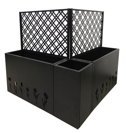 Metal Planter-Trellis Combo (Set of 3) - Raised Garden Bed, Flower Trellis & Privacy Screen for Patio, Balcony, Garden, Rust-Resistant Planter Box with Drainage Holes, 23.6in Depth Planting Bed, Tulip image 11
