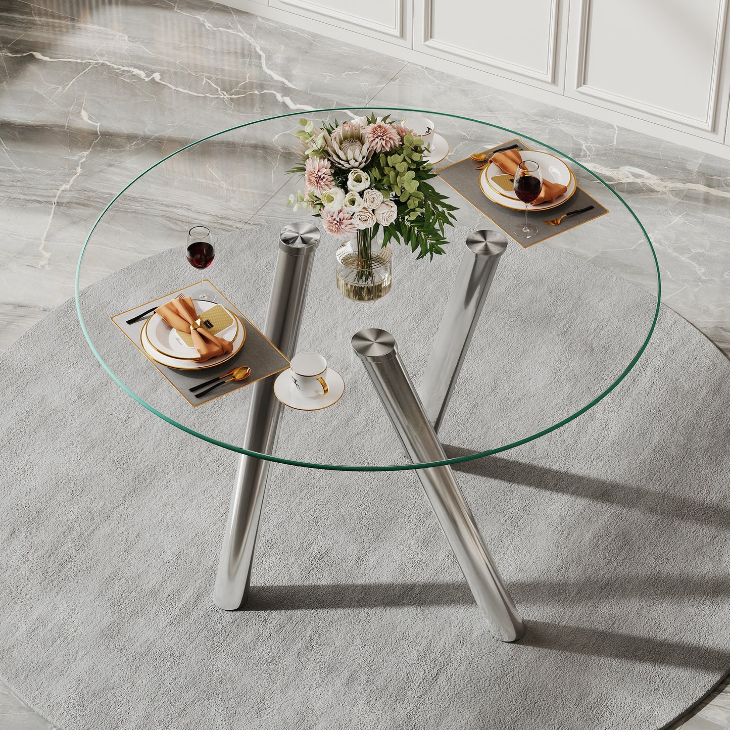 35-Inch Tempered Glass Dining Table with Sturdy Metal Legs image 1