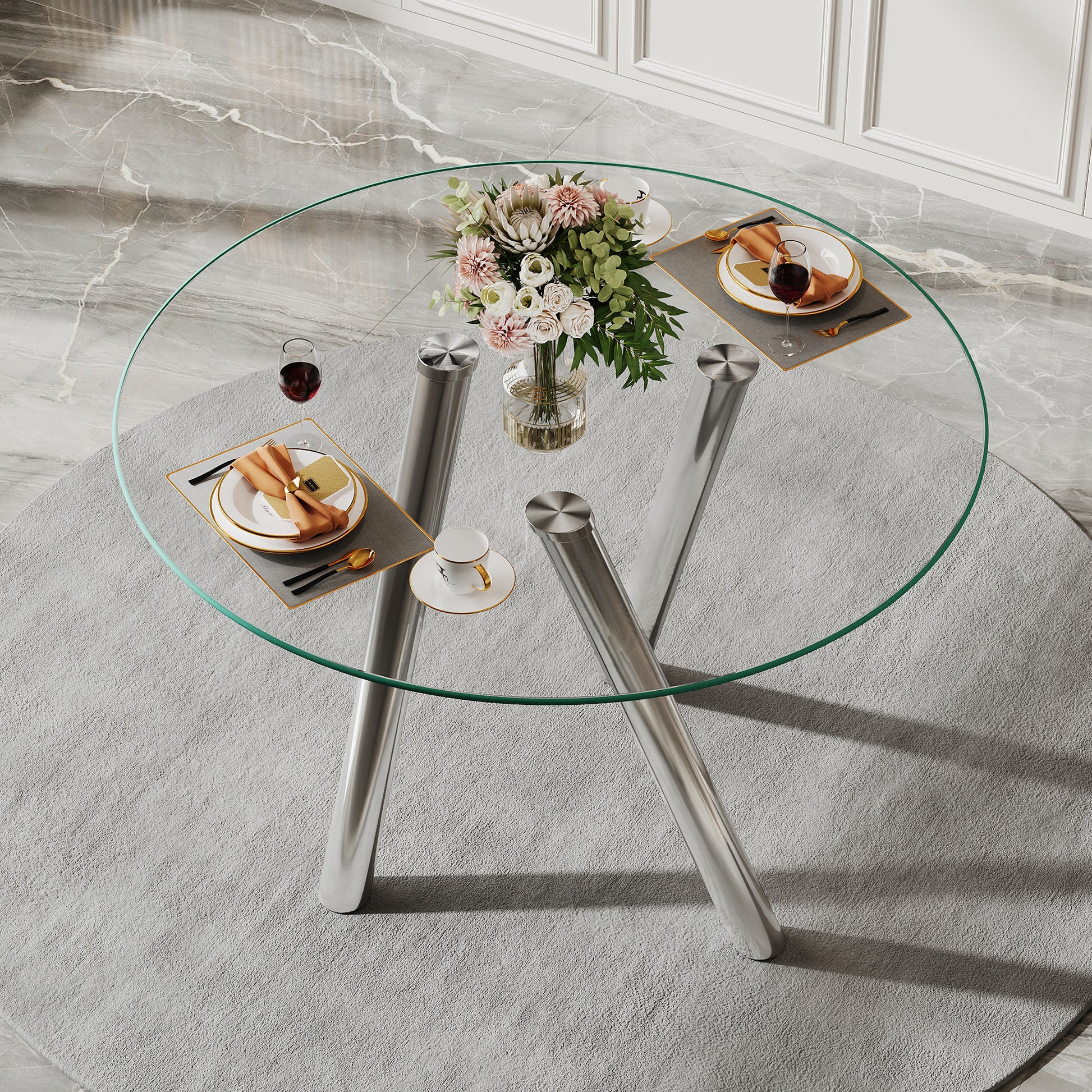 35-Inch Tempered Glass Dining Table with Sturdy Metal Legs image 1