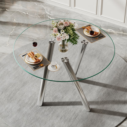 35-Inch Tempered Glass Dining Table with Sturdy Metal Legs image 1