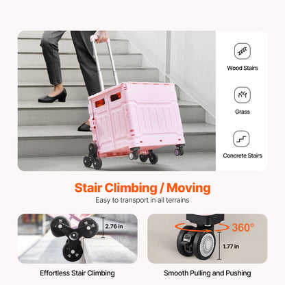 Foldable Cart with Stair Climbing Wheels Collapsible Rolling Crate 65L image 10