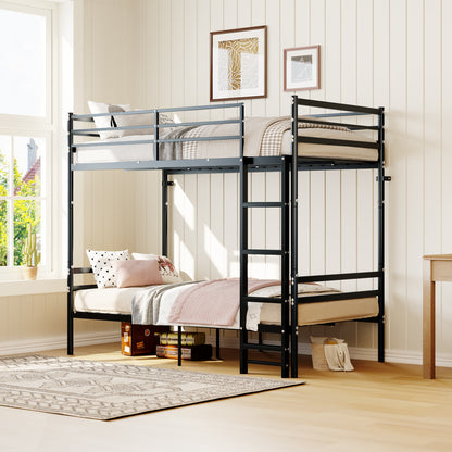 Bunk Bed Twin Over Twin for Kids/Teens/Adults Duty 2 Decker Bed with Flat Ladder, Metal Space Saver Bed with Stairs, Black image 1