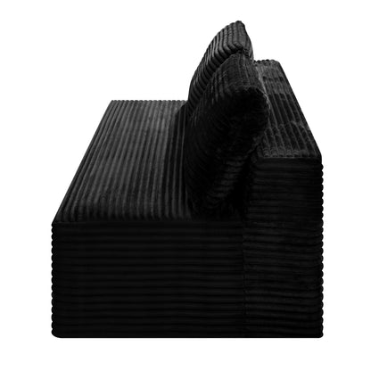 Black Corduroy Ground-Hugging Compressed Loveseat, Armless No-Legs 2-Seater Sofa for Living Room Small Apartment image 9