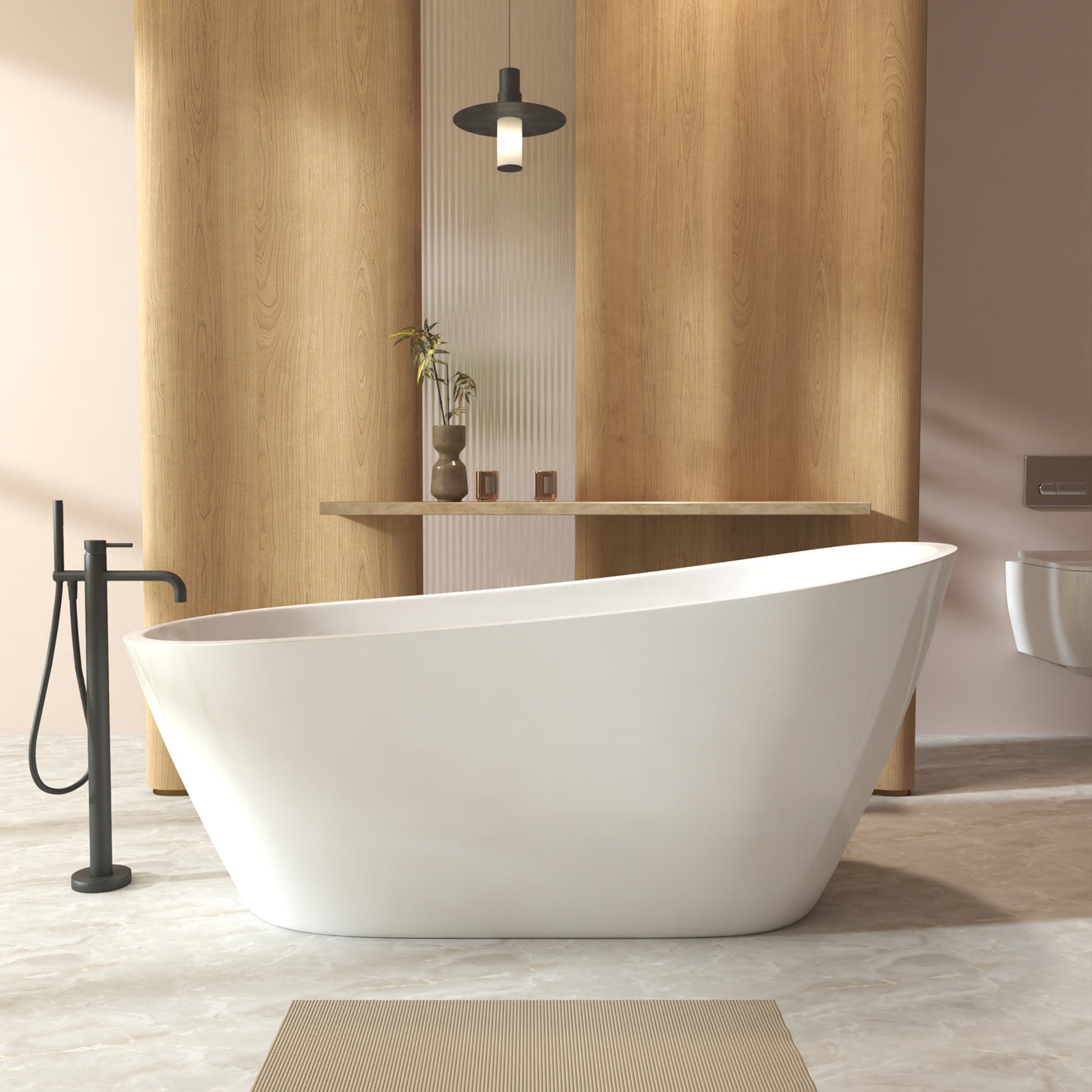59"Special-shaped Freestanding Slipper Bathtub: Gloss White Finish, Chrome Overflow & Pop-Up Drain, cUPC Certified image 2