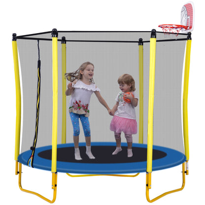 5.5FT Trampoline for Kids - 65" Outdoor & Indoor Mini Toddler Trampoline with Enclosure, Basketball Hoop and Ball Includ image 1