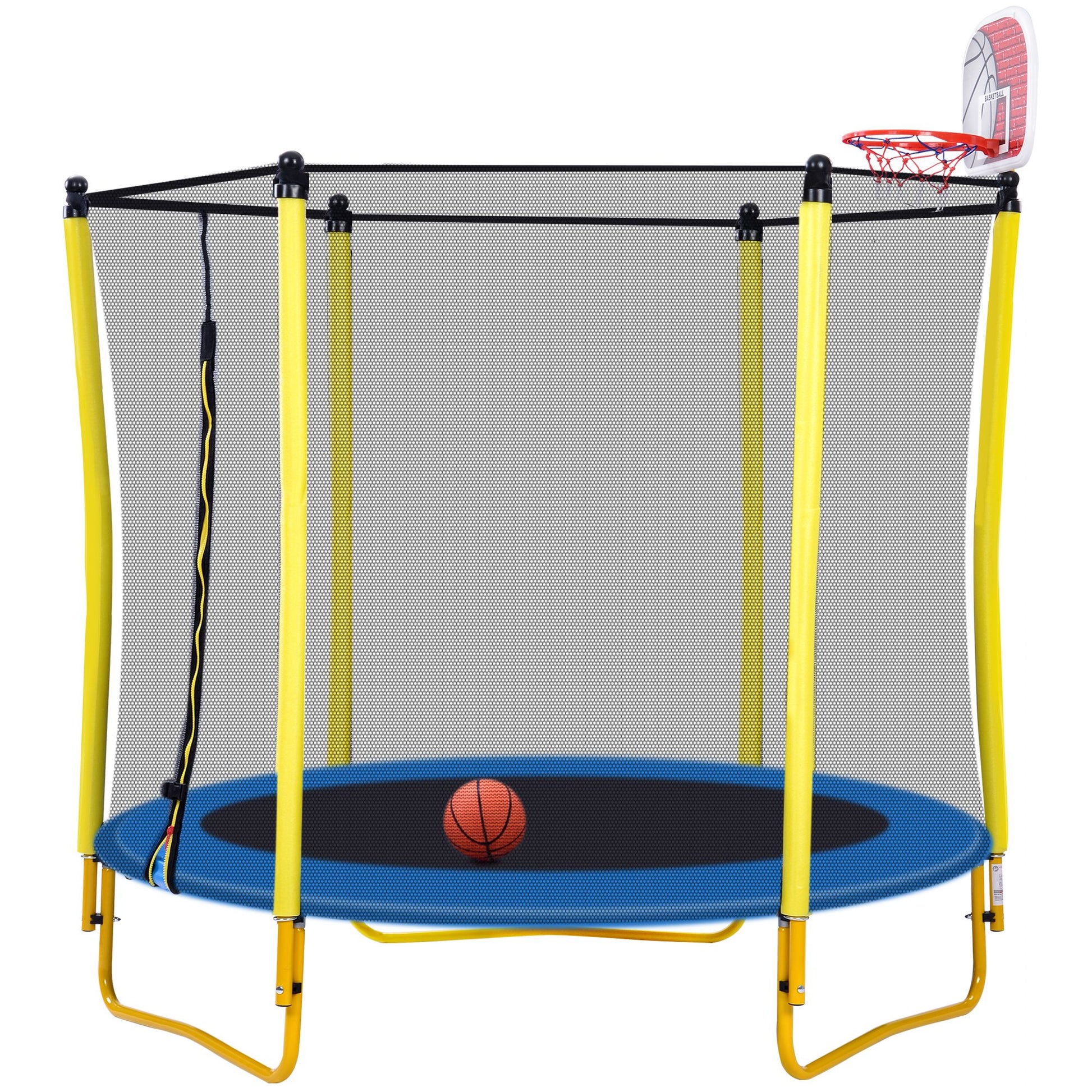 5.5FT Trampoline for Kids - 65" Outdoor & Indoor Mini Toddler Trampoline with Enclosure, Basketball Hoop and Ball Includ image 4