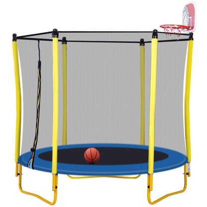 5.5FT Trampoline for Kids - 65" Outdoor & Indoor Mini Toddler Trampoline with Enclosure, Basketball Hoop and Ball Includ image 4