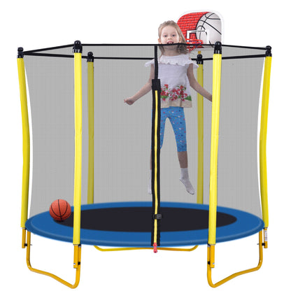 5.5FT Trampoline for Kids - 65" Outdoor & Indoor Mini Toddler Trampoline with Enclosure, Basketball Hoop and Ball Includ image 8