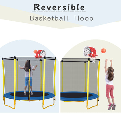 5.5FT Trampoline for Kids - 65" Outdoor & Indoor Mini Toddler Trampoline with Enclosure, Basketball Hoop and Ball Includ image 5
