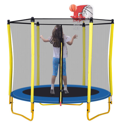 5.5FT Trampoline for Kids - 65" Outdoor & Indoor Mini Toddler Trampoline with Enclosure, Basketball Hoop and Ball Includ image 14
