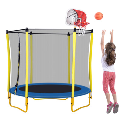 5.5FT Trampoline for Kids - 65" Outdoor & Indoor Mini Toddler Trampoline with Enclosure, Basketball Hoop and Ball Includ image 10