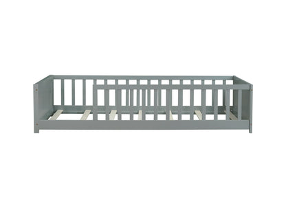 Twin size Floor Platform Bed with Built-in Book Rack,Grey(Old Sku:W504P143306) image 6