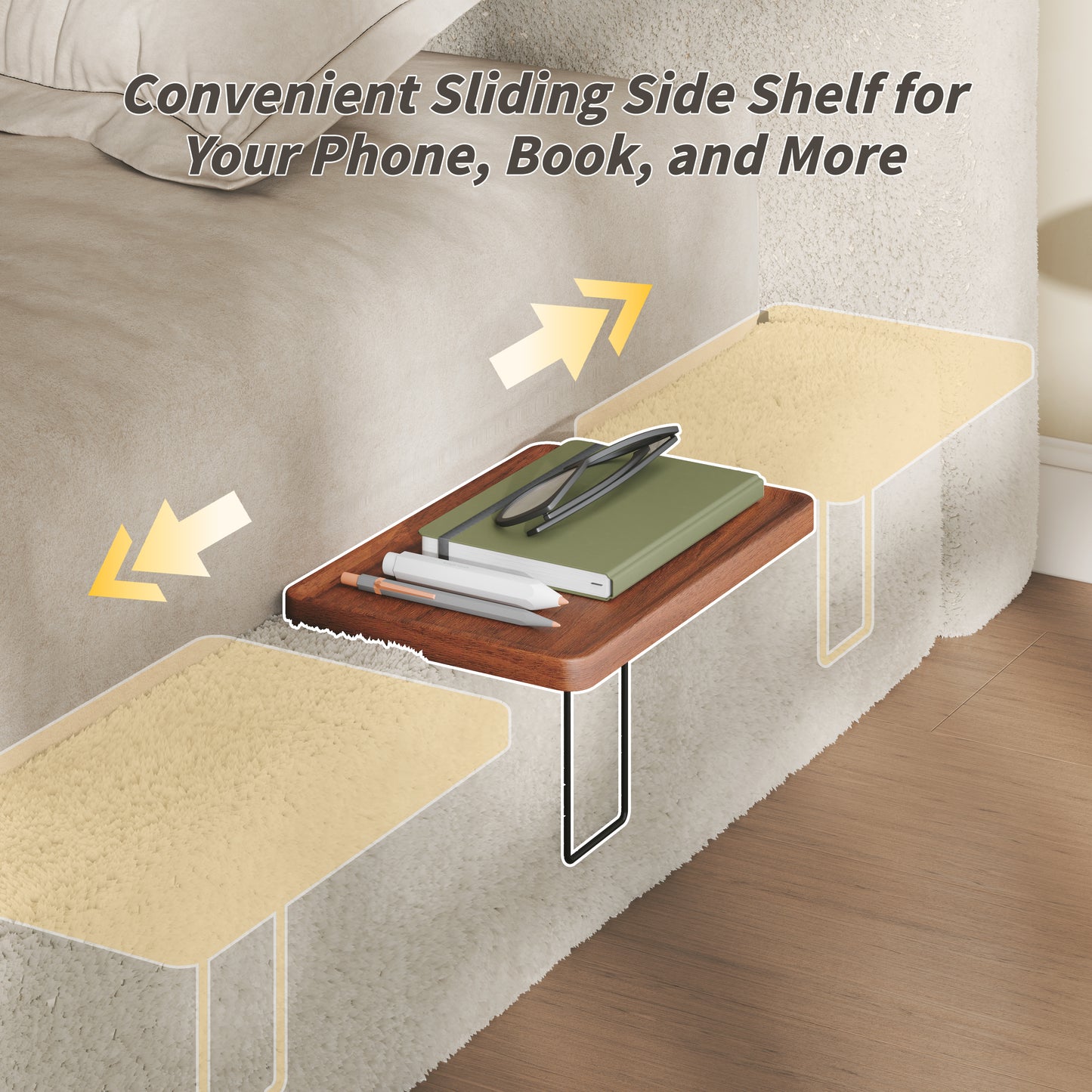 AirFrame King Bed Frame with adjustable Sliding Side Table, 8.7'' Cloud Upholstered Sponge Cushion, Easy Assembly (Off-White). image 4
