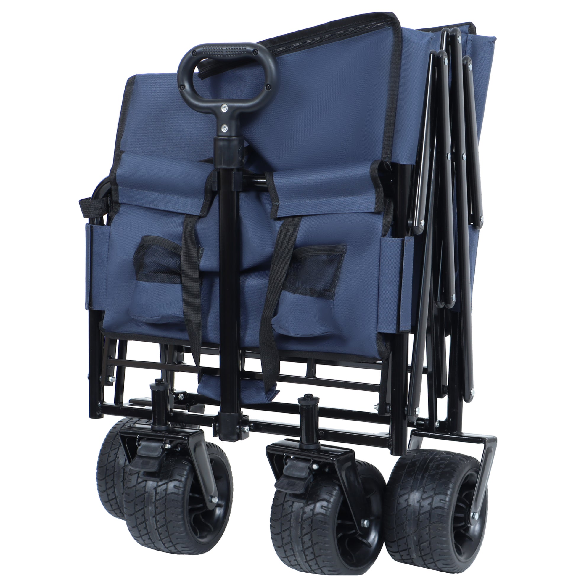 3-in-1 Folding Wagon Cart with Bench Seat & Storage, patent protection- Includes 1 ice pack, 500lbs Heavy-Duty, 180L Capacity All-Terrain Wheels for Camping, Beach, Sports, Garden, dark blue image 5