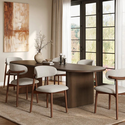 Set of 2 Solid Ash Wood Dining Chairs, Mid-Century Modern Hardwood Kitchen Side Chairs with Upholstered Seat and Ergonomic Curved Backrest, Japandi Style Heavy Duty 330 LBS Capacity-WALNUT image 3