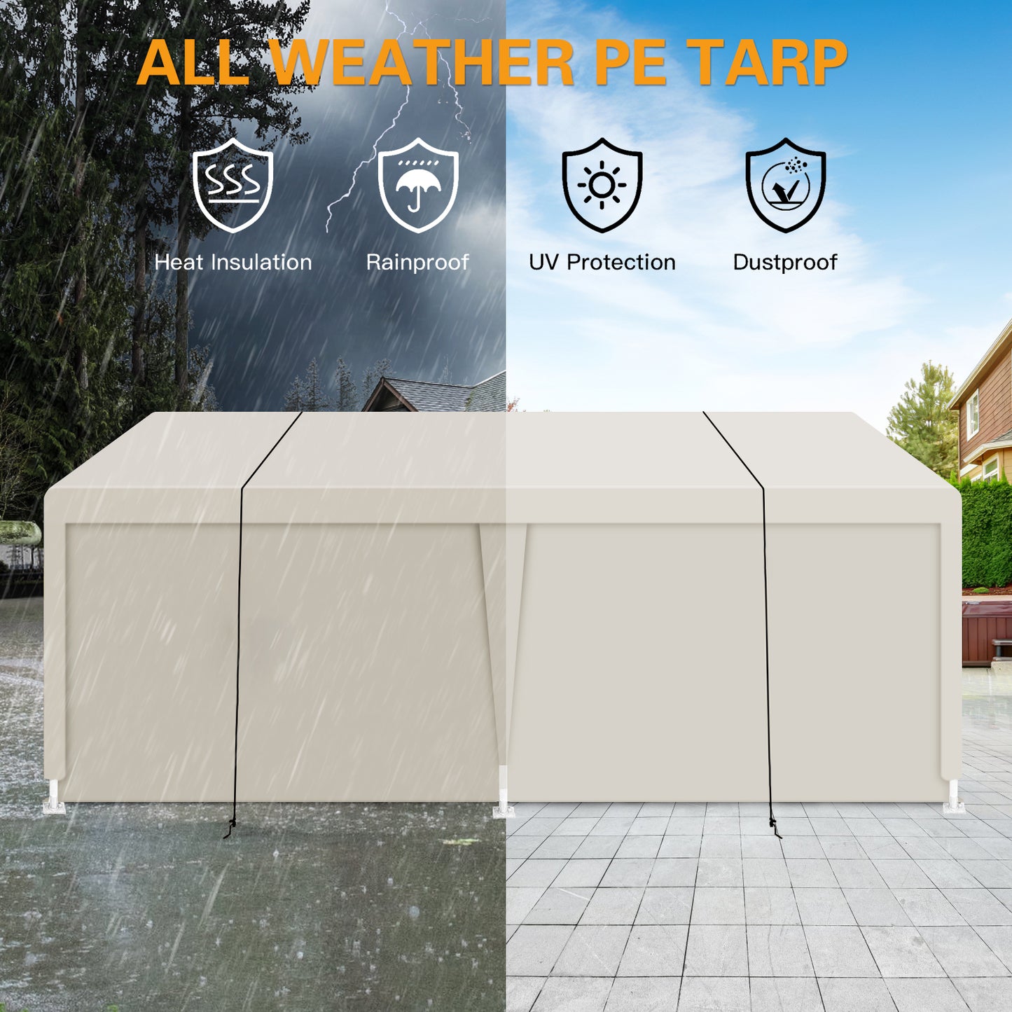 Carport, 12×20 Heavy Duty Portable Carport Garage Tent for Outdoor Storage Shelter white image 6