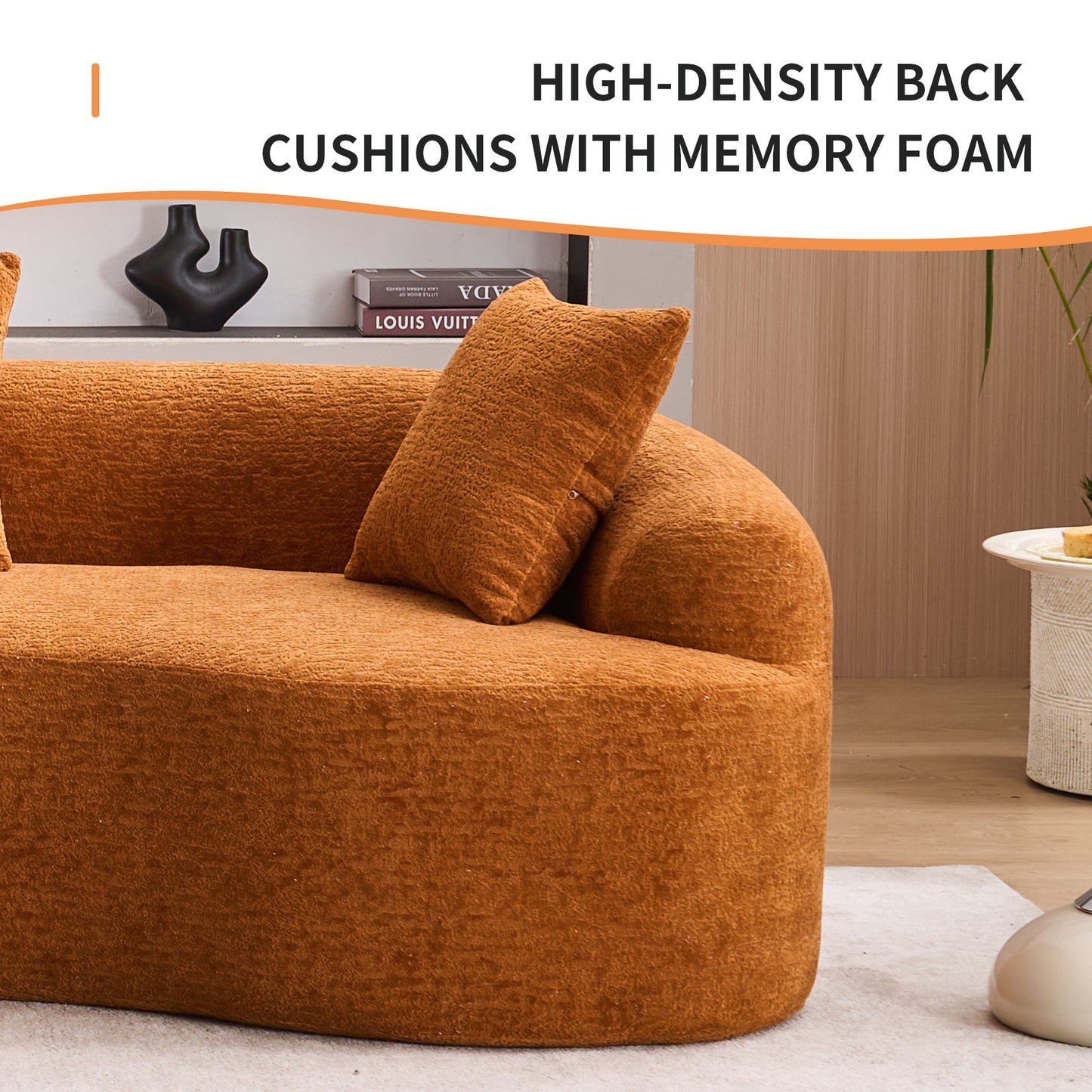 Compression Sponge Sofa Orange Curved Modular Sectional, 30D High-Density Chenille Sleeper Couch for Apartment, Living Room,110"L image 5