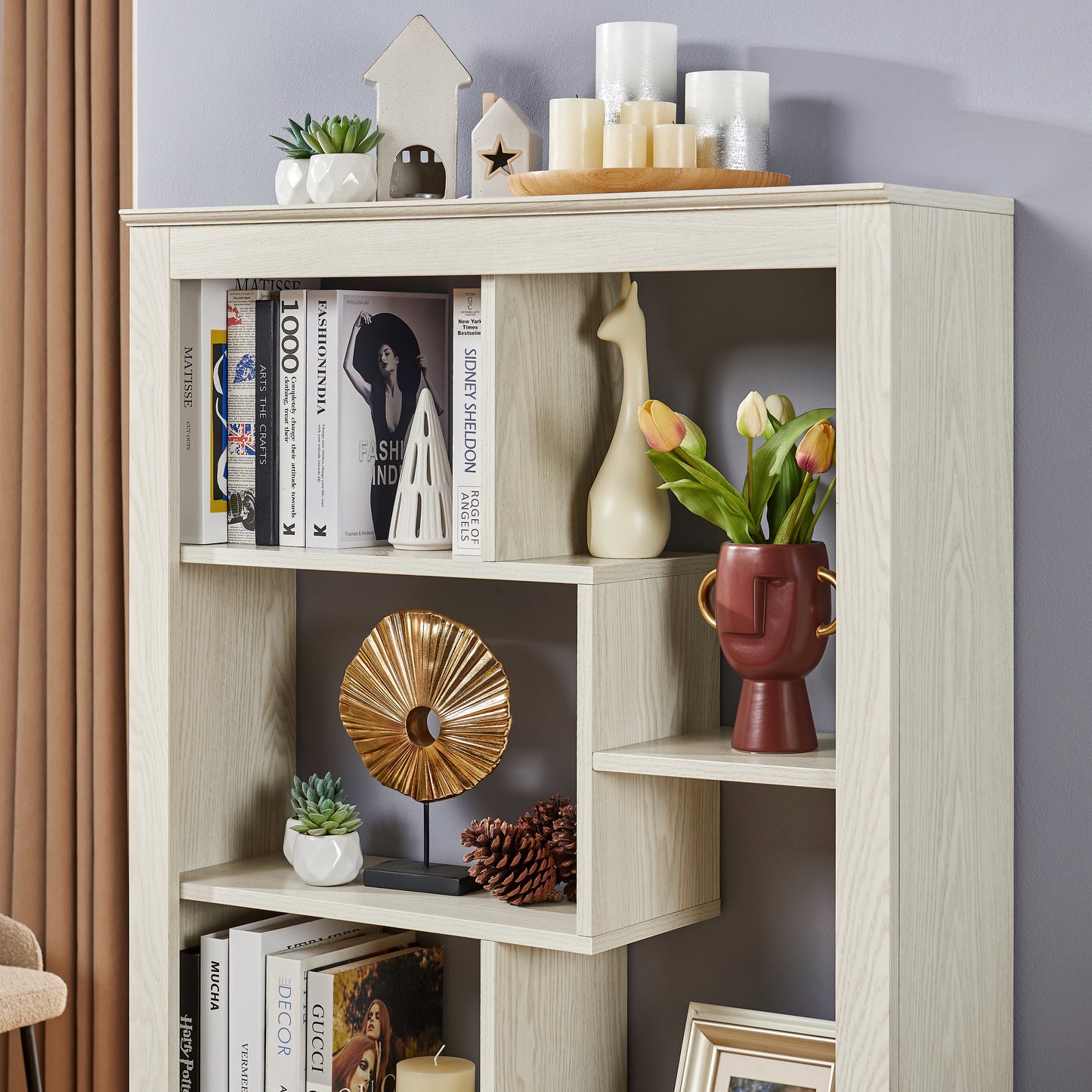Free Combination Wood Open Bookshelf, Multi Space Display Storage Cabinet, Easy to Assemble Freestanding Bookcase with Anti-Tip Straps, Classified Storage Organizer for Living Room Bedroom Home Office image 7