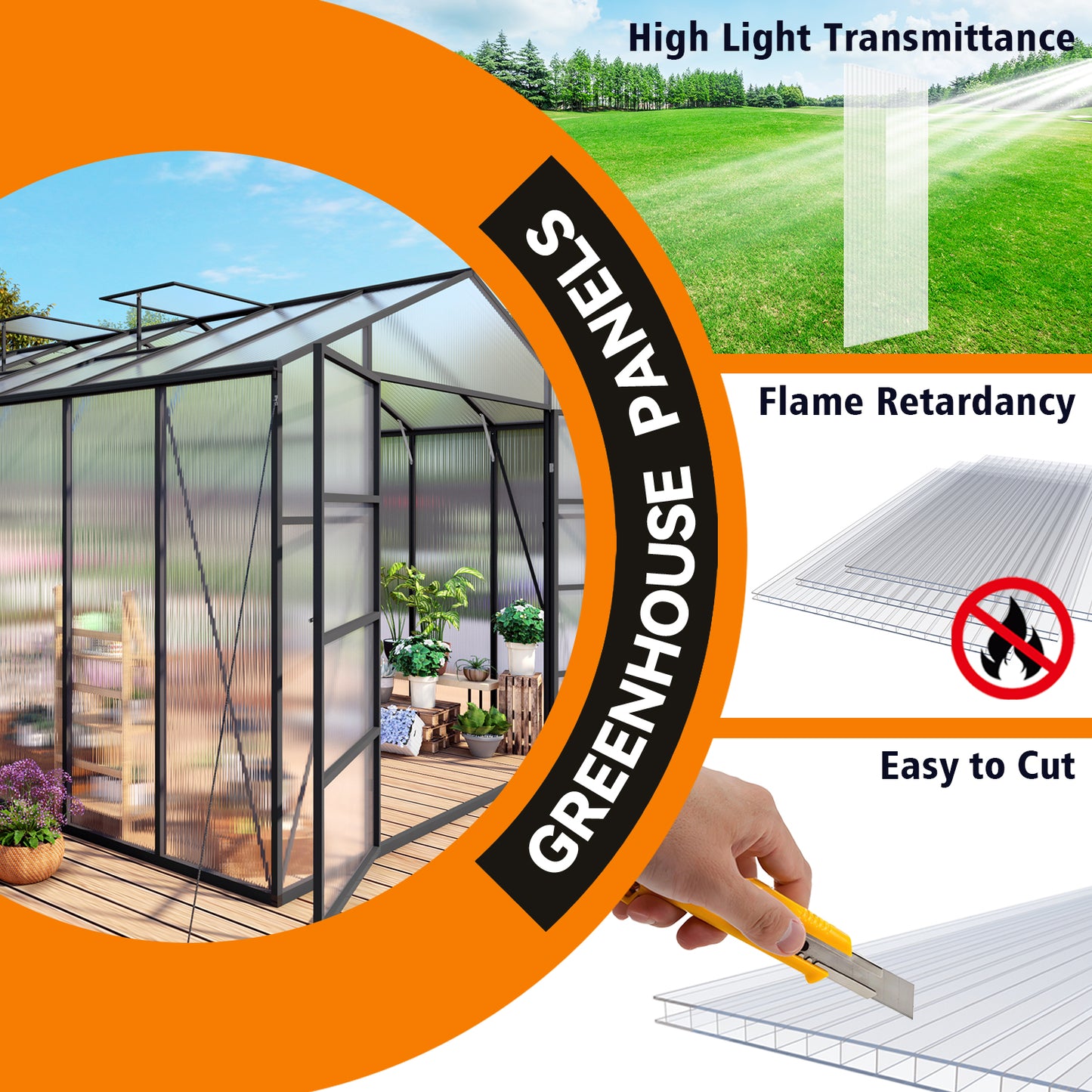 4x2 FT 16PCS Polycarbonate Twin Wall Sheets, Shatterproof UV Blocking Greenhouse Cover Panels, Lightweight Insulated Roof Panels for Outdoor Garden, Patio and Balcony Use image 12