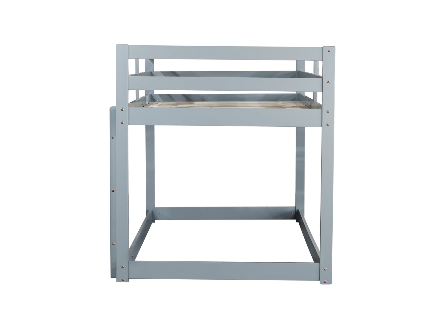Solid Wooden, Solid Rubber Wooden Twin over Twin Floor Bunk Bed with Ladder, with Bed Platform of Strengthened Slats, Grey image 7