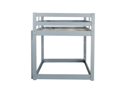 Solid Wooden, Solid Rubber Wooden Twin over Twin Floor Bunk Bed with Ladder, with Bed Platform of Strengthened Slats, Grey image 7
