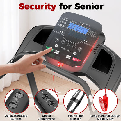 Walking Pad Treadmill for Senior, Foldable Exercise Treadmill with Stable and Safe Structural Design, Large LED Display for Elderly, Long Handrail for Balance, 300 Lbs Capacity image 8