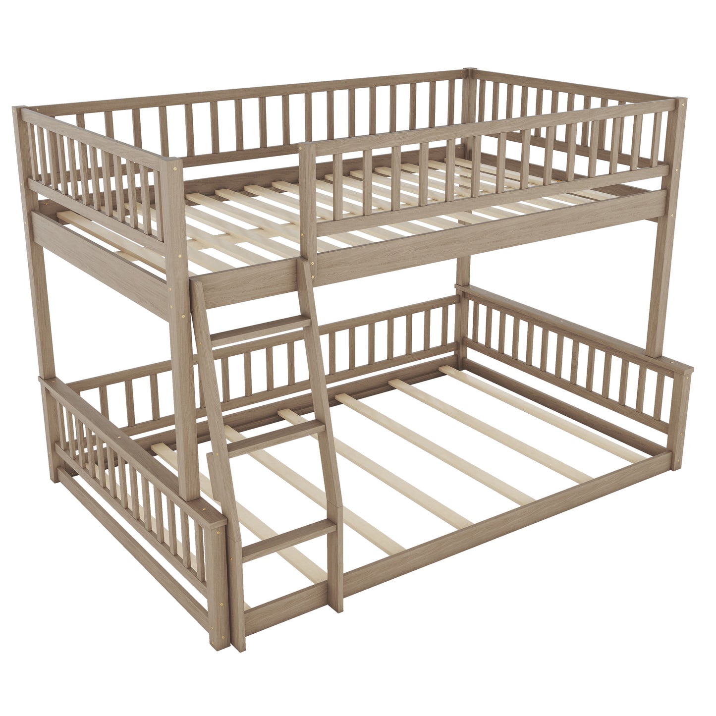 Full XL over Queen Bunk Bed with Ladder and Guardrails, Walnut image 11