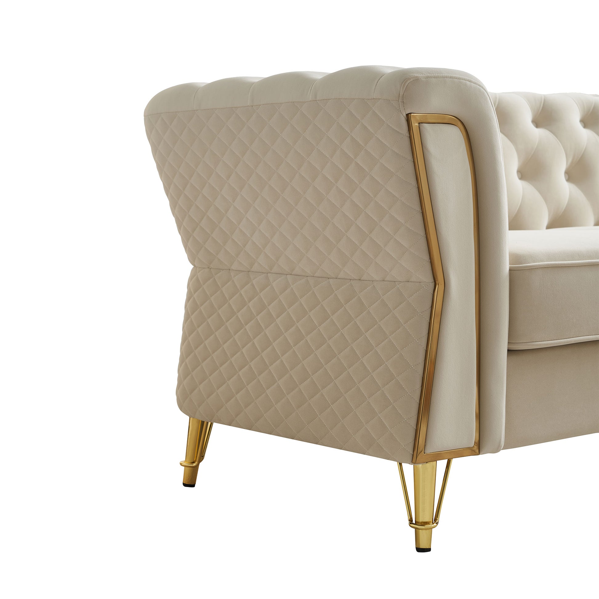 Modern Tufted Velvet Sofa 87.4 inch for Living Room Beige Color image 10