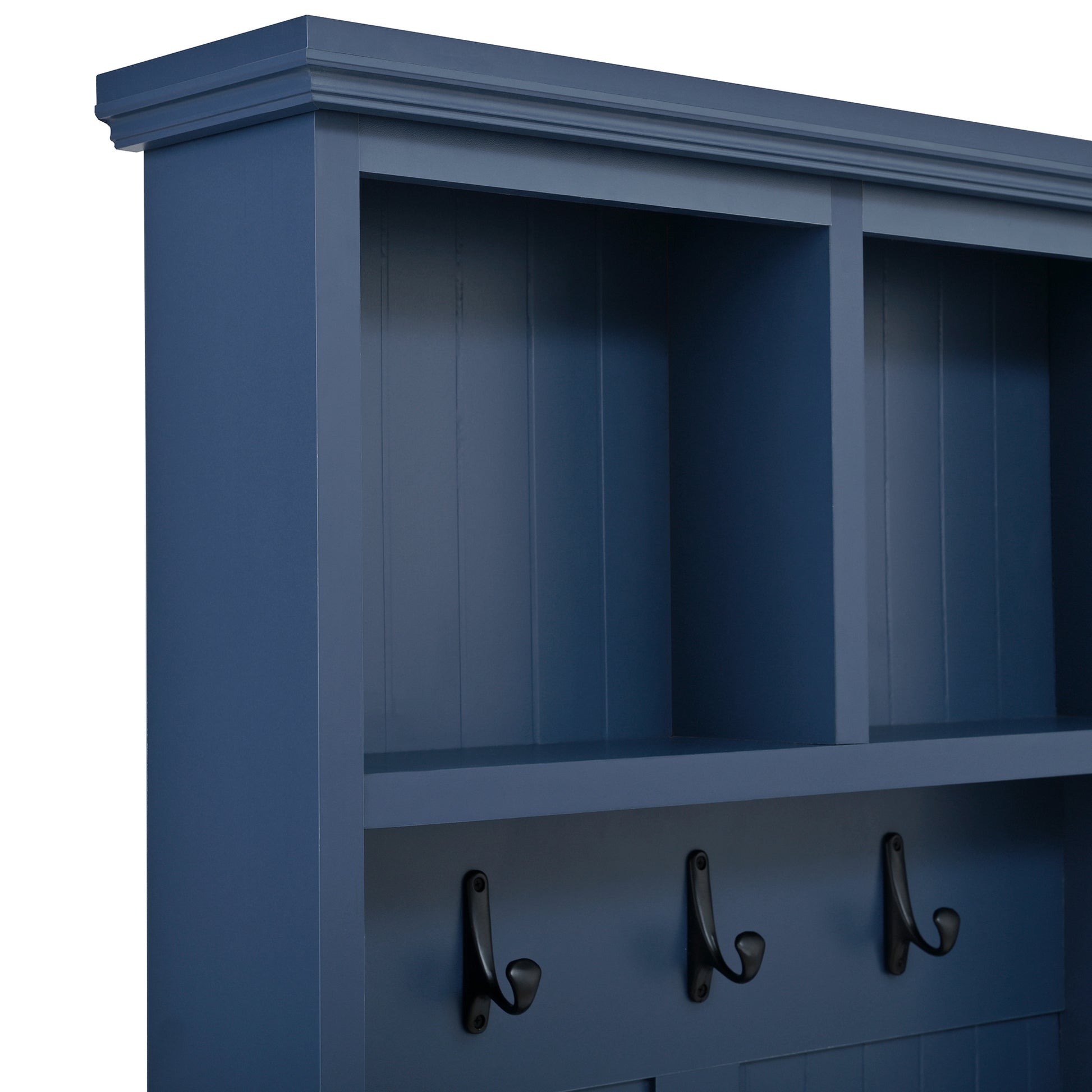 Farmhouse 4-in-1 Hall Tree with Wood Grain Bench, Mudroom Versatile Coat Rack with 2 Large Drawer, Entrance Organizer for Hallway, Living Room, Blue, 55.9"W (OLD SKU: N721P313099C) image 11