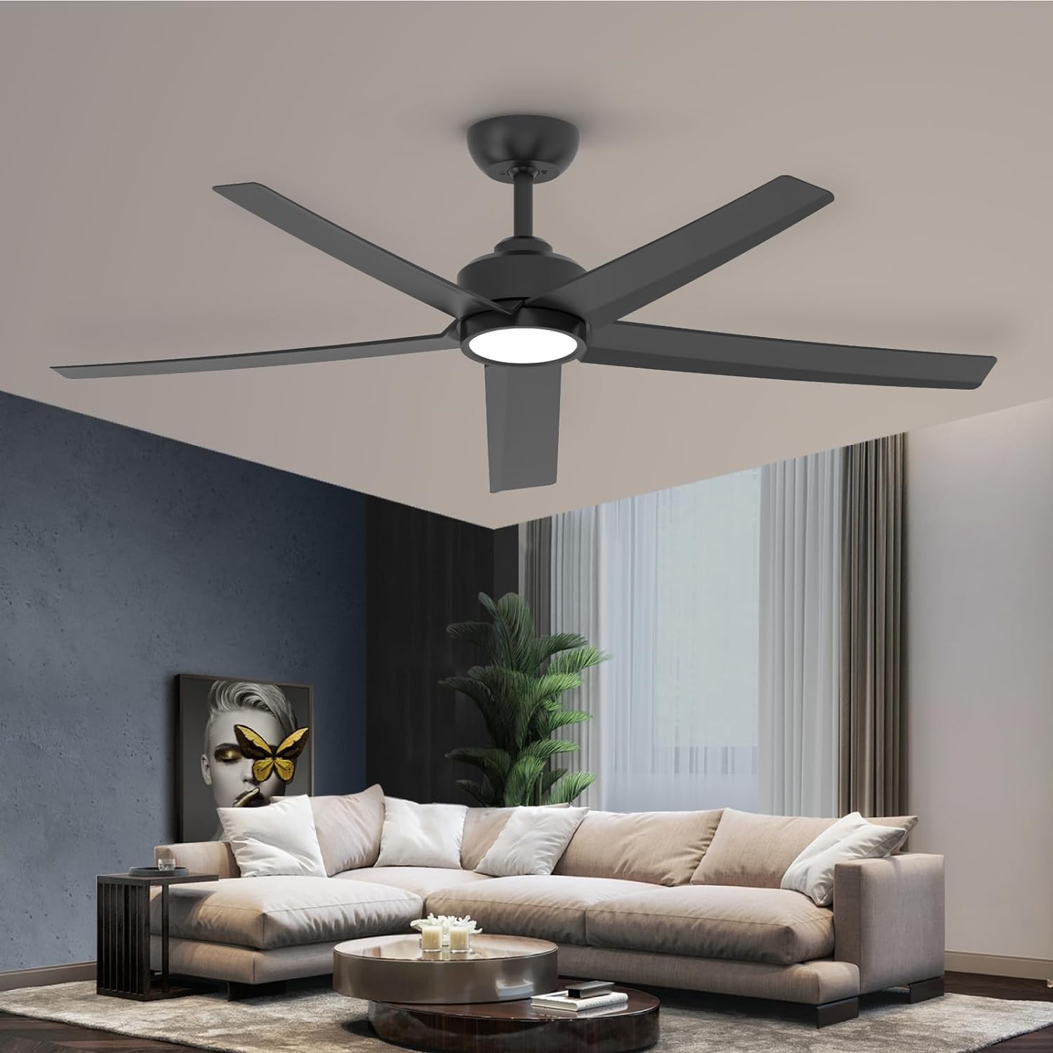 52 inch Ceiling Fans with Lights, Large Air Volume Ceiling Fans with Reversible Quiet DC Motor and Remote, 5D-W5, 5X-W5 image 5