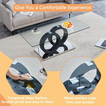 Modern Style Glass Top MDF Coffee Table with Black Base, Suitable for Living Rooms and Lounge Areas, with Product Dimensions of 47.2*25.6*17.8Inches. image 6